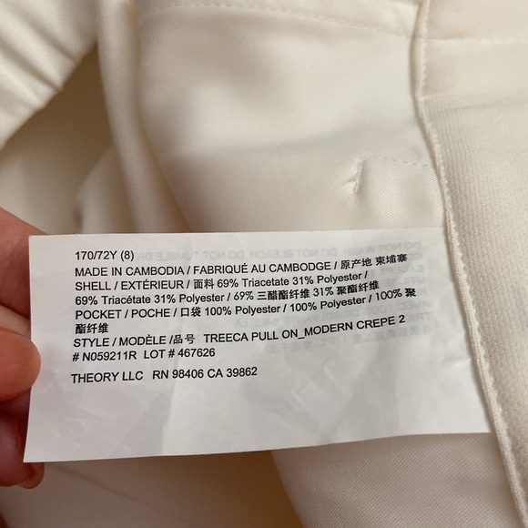 NWOT Theory White Ankle Pull On Pants in Size 8 - Picture 9 of 9